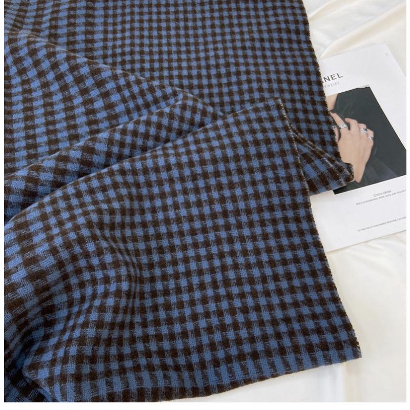 Scarf Women's Winter New Warm Retro Plaid Contrasting Color Thousand Bird Plaid Knitted Scarf Fringed Shawl