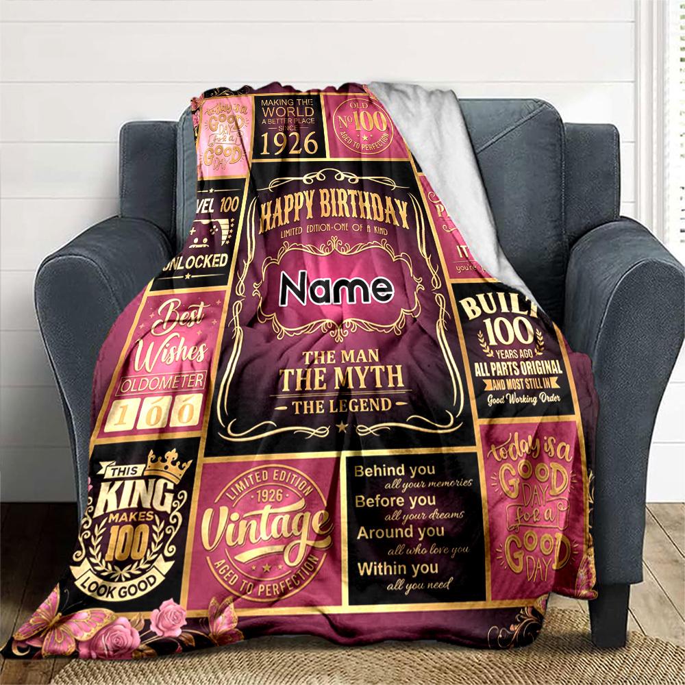 Vintage Birthday Celebration Blanket Personalized Name Soft Warm And Versatile For Sofa Bed Office And Travel Machine Washable Comfortable In All