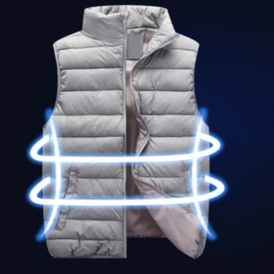 Couple Winter Waistcoat Thick Padded Windproof Cold Resistant Unisex Sleeveless Stand Collar Zipepr Closure Neck Protection Smooth Down Coat