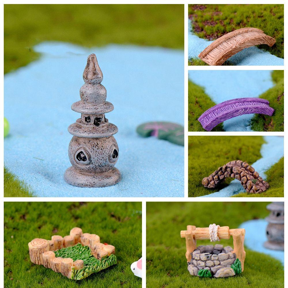 DIY Bonsai Ornament Resin Dollhouse Home Decor Grassland Bridge Pool Figurine Micro Landscape Miniature Model