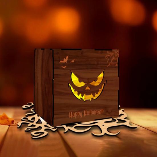 Halloweenská dýňová krabička Dřevěná krabička Jack-O-Lantern Ozdoba Stolní středový prvek Dýňová lucerna Krabička na halloweenskou párty dekoraci