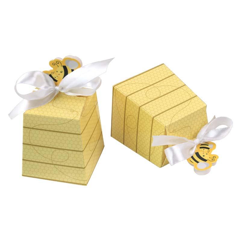 10pcs Honey Bee Themed Paper Candy Box Baby Shower Birthday Wedding Party Favor Decoration Supplies Yellow Cartoon Honey Bee Box