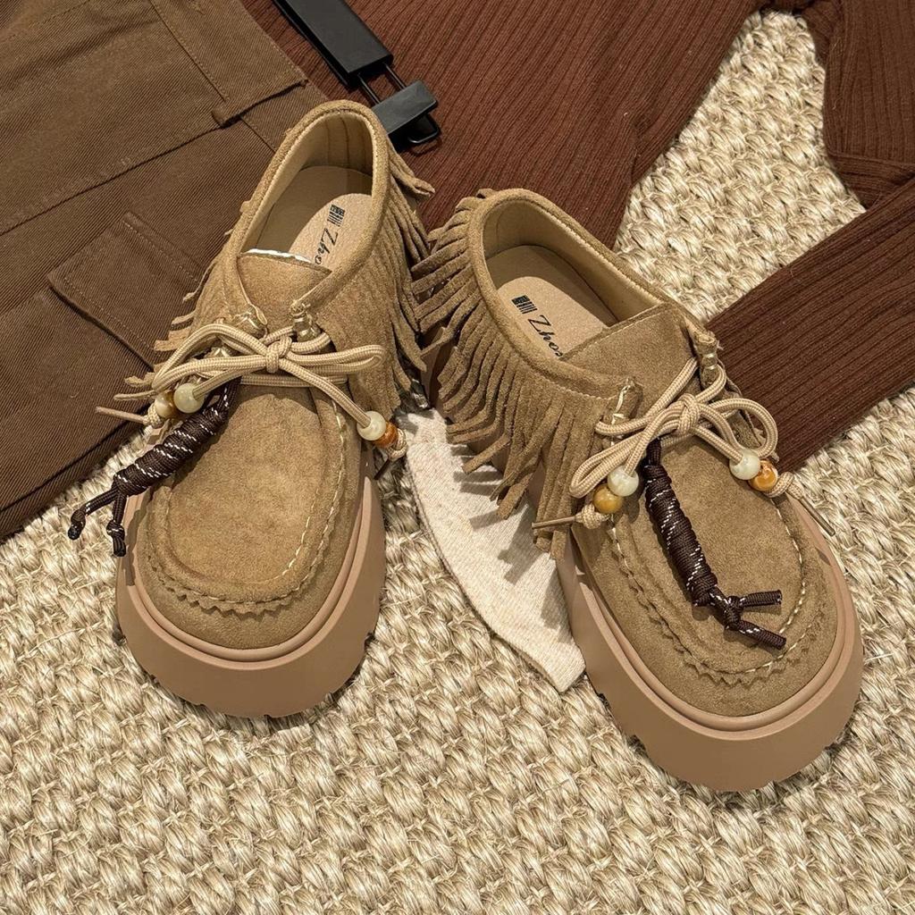 Shoes Women's New Autumn Retro All-inclusive Tassel Thick-soled Heightening Muffin Shoes Casual Shoes