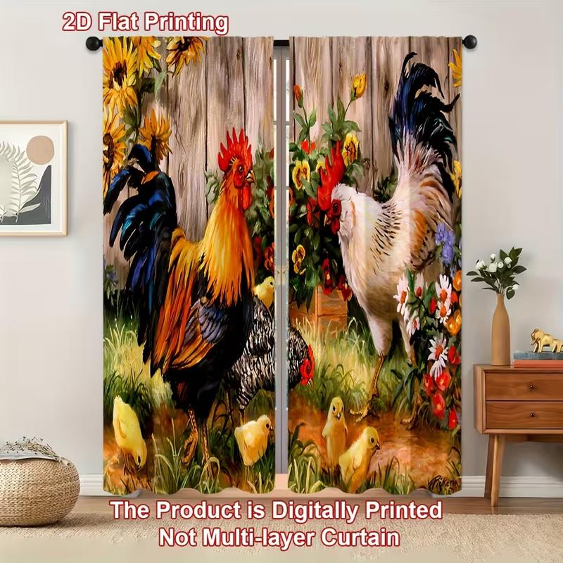 Set Of 2 Farm Rooster Print Curtains Suitable Bedroom Living Room Kitchen Decoration Home Window Curtain For Great Made Polyester