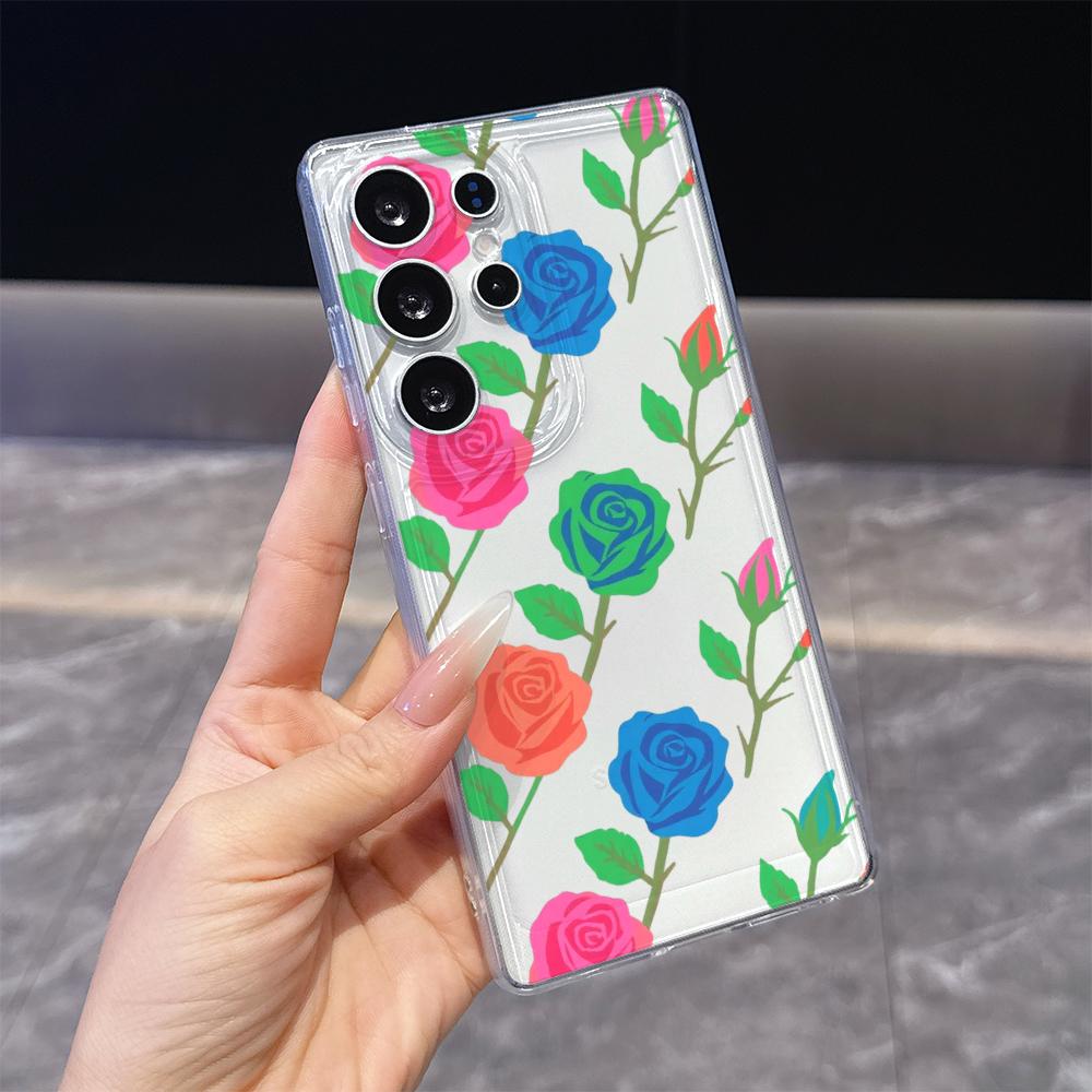 Bold Color Block Rose Pattern Case for Samsung Galaxy S26 S25 S24 S23 S22 S21 S20 FE Plus Soft TPU Slim Fit Shockproof Cover