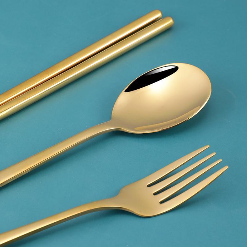 304 Stainless Steel Spoon Fork Chopsticks Cutlery Set Portable Dinnerware Kit Lunch Tableware with Box Travel Kitchen Accessories