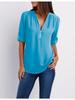 Women's Plus Size Loose Fit V-neck Chiffon Shirt with Long Sleeves and Adjustable Zipper