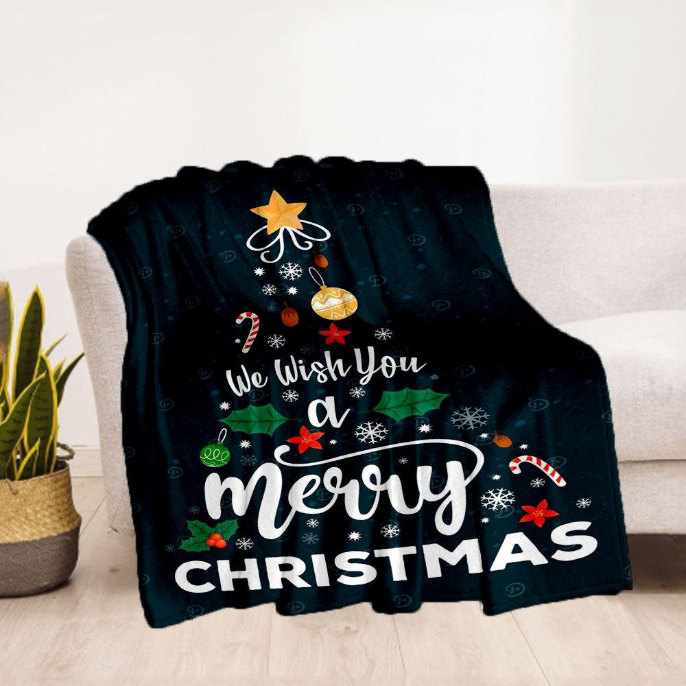 We Wish You A Merry Christmas Card TemplateBlanket Flannel Throw Blanket for Sofa, Bed, Travel, Camping, Office