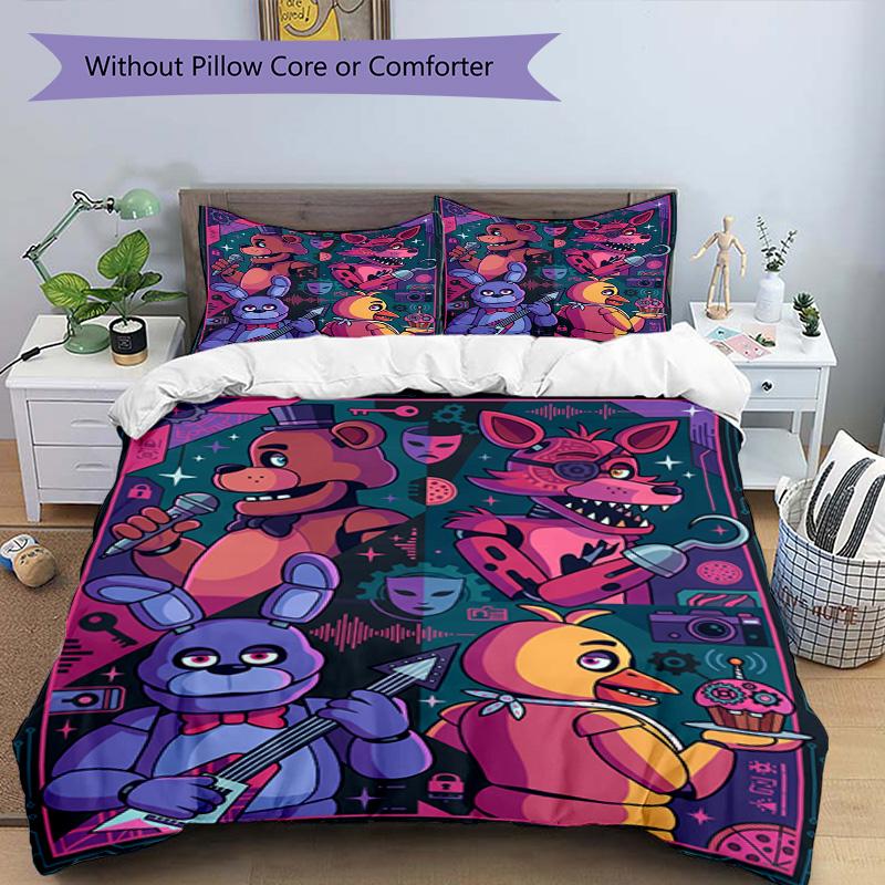3-teiliges Bettbezug-Set (1 * Bettbezug + 2 * Kissenbezug, ohne Kern), Five Nights at Freddy's Bettwäsche-Set mit Aufdruck, Schlafzimmerdekoration, Ganzjahres-Bettwäsche, Geburtstagsgeschenk