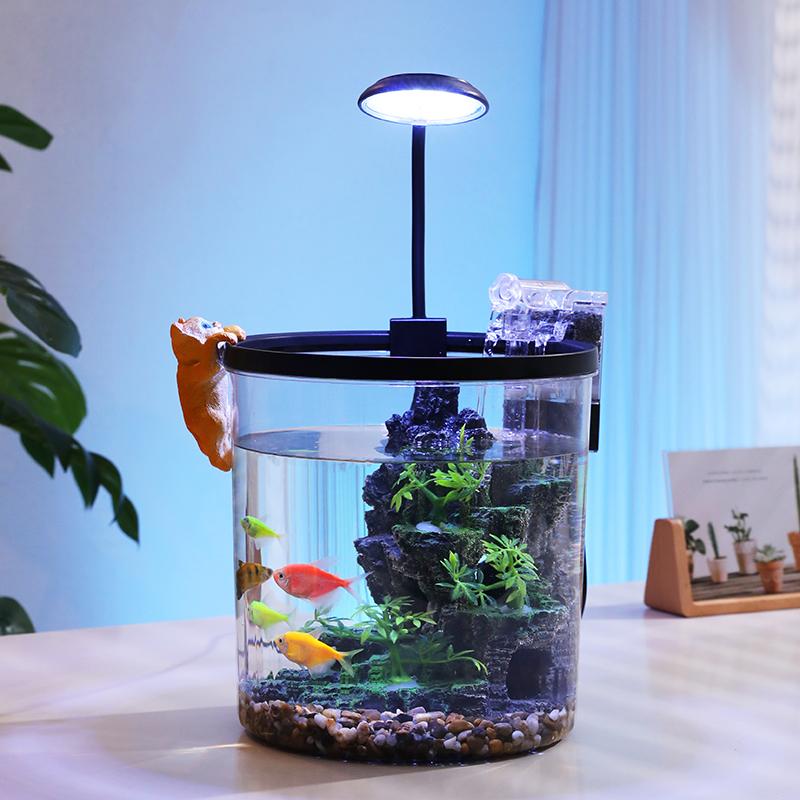 Kompakter runder Goldfischnapf - Sauerstoffreiches fließendes Wasser Öko-Kreislauf-Aquarium für Büro & Zuhause Schreibtisch (Langlebig, Wartungsarm)