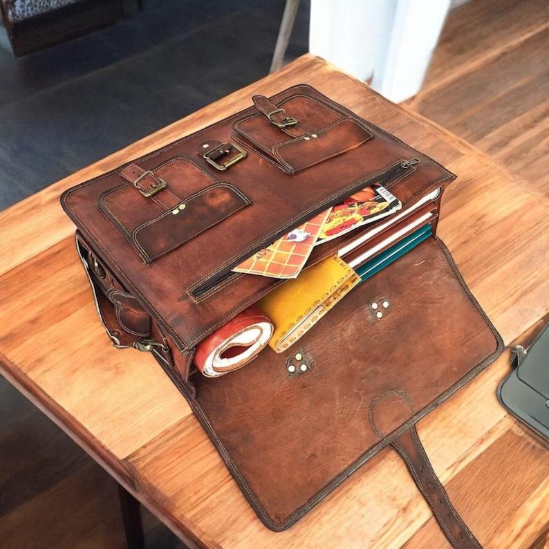 Geantă Messager Personalizată din Piele, Geantă pentru Laptop, Servietă, Purtată pe Diagonală, Geantă de Mână pentru Birou, Geantă Messager Rustic Vintage Cadouri de Valentine pentru Bărbați