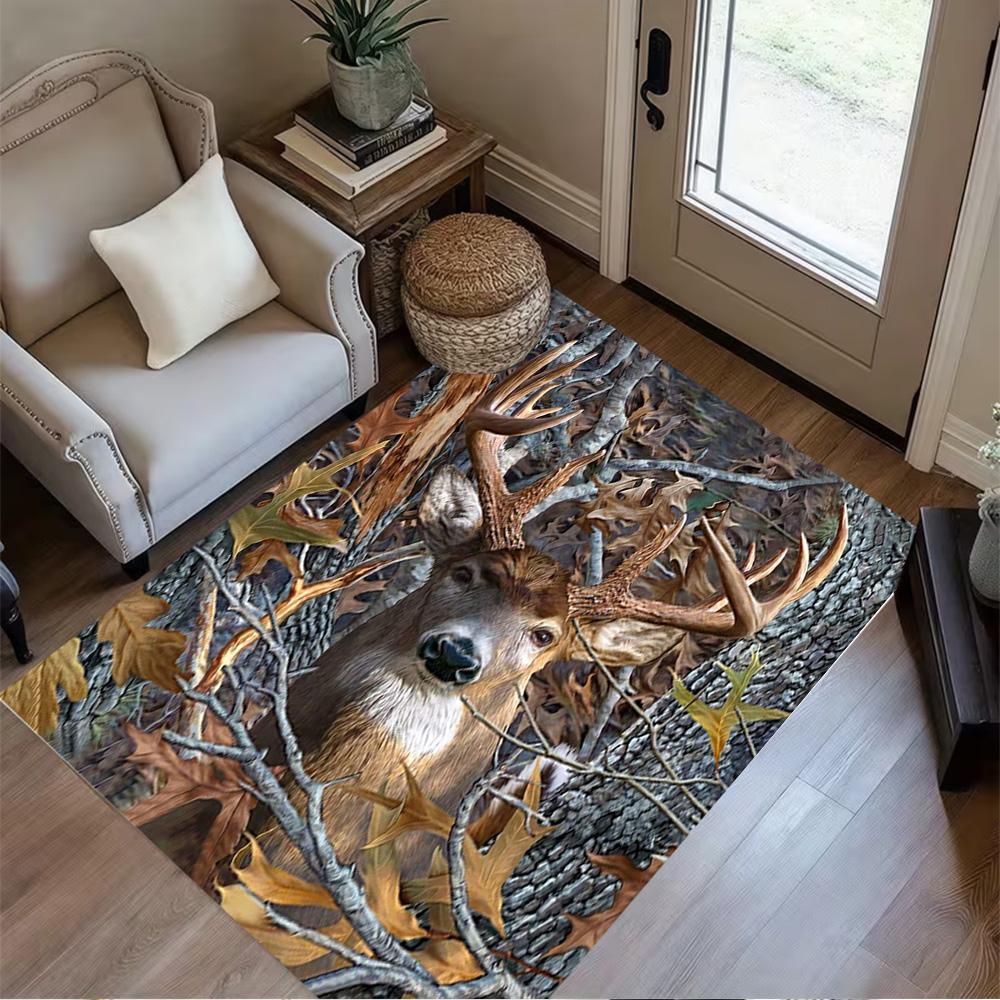 Floral Deer Rug Home Carpet Non Slip Office Decor Gift Living Room Bedroom