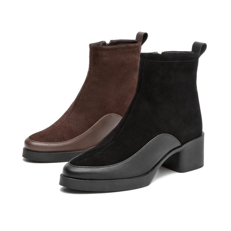 Women's Short Boots Genuine Leather Chunky Heel High Heel Boots Female Large Size Pointed Toe Women Ankle Boots