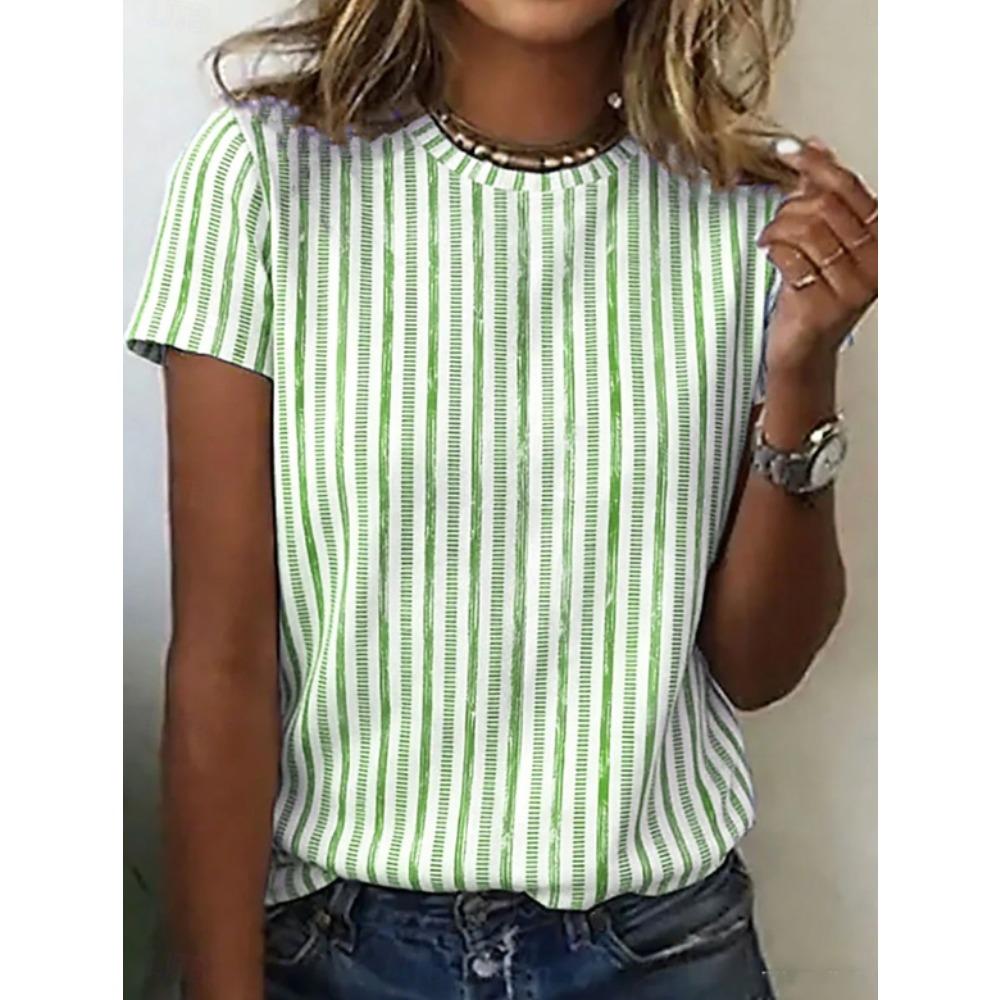 Fashion Women Retro Creative Vertical Stripes Print T Shirt Funny Casual O-neck Short Sleeves T-shirt Summer Female Tee Shirt