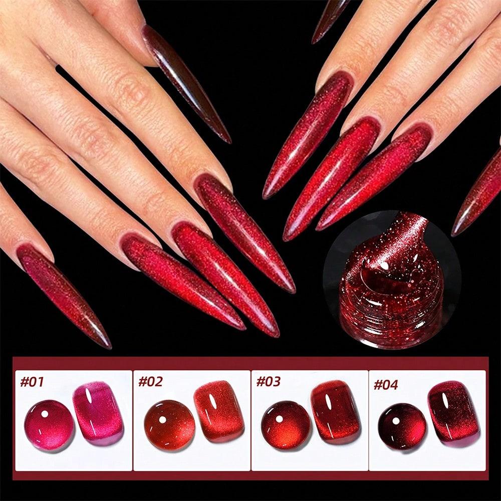 1pc 10ml Red Cat Eye Gel Magnetic Sparkling Glitter Gel Nail Polish Semi Permanent UV Gel For Women No Include Magnetic Stick