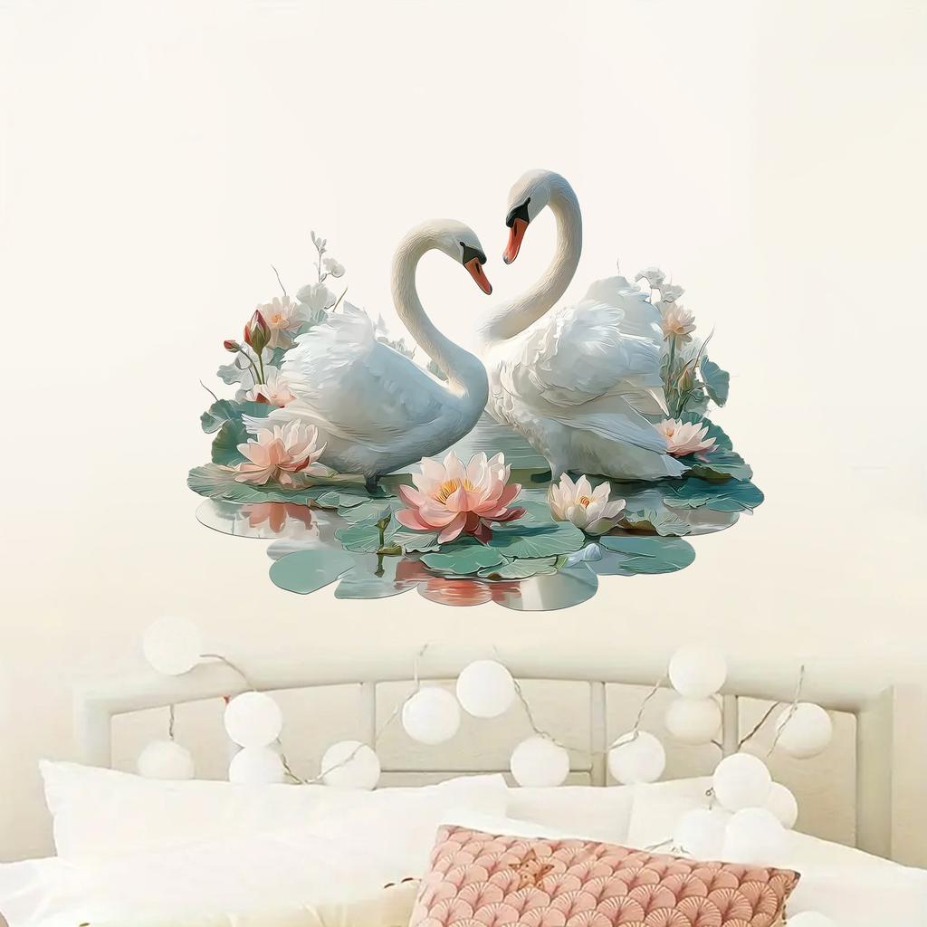 Creative Love Swan Lotus Bedroom Living Room Study Decoration Beautification Self Adhesive Stickers