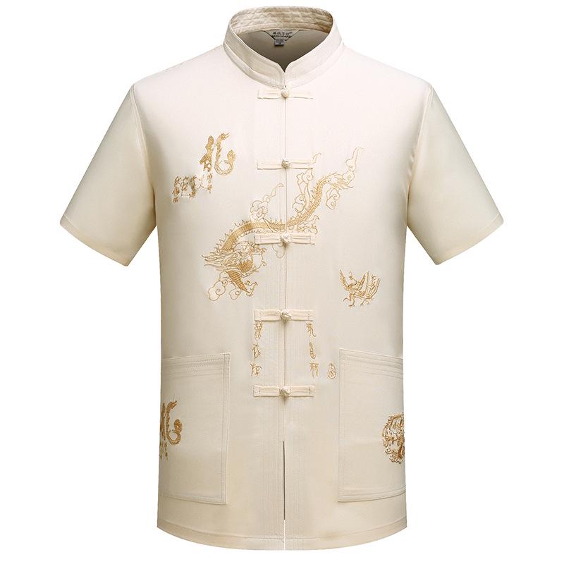 Men's Ethnic Summer Tang Suit: Short-Sleeved Stand Collar Monk Robe-Inspired Hanfu Top