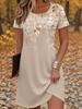 Women'S Casual Floral Print Breathable Round Neck Short Sleeve T-Shirt Dress. Elegant A-Line Mid-Length Skirt for Vacation Style