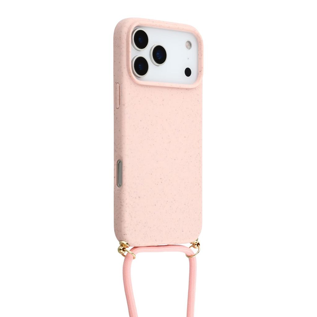 For iPhone 17 Pro Case Biodegradable Wheat Straw+TPU Eco-Friendly Phone Cover with Lanyard