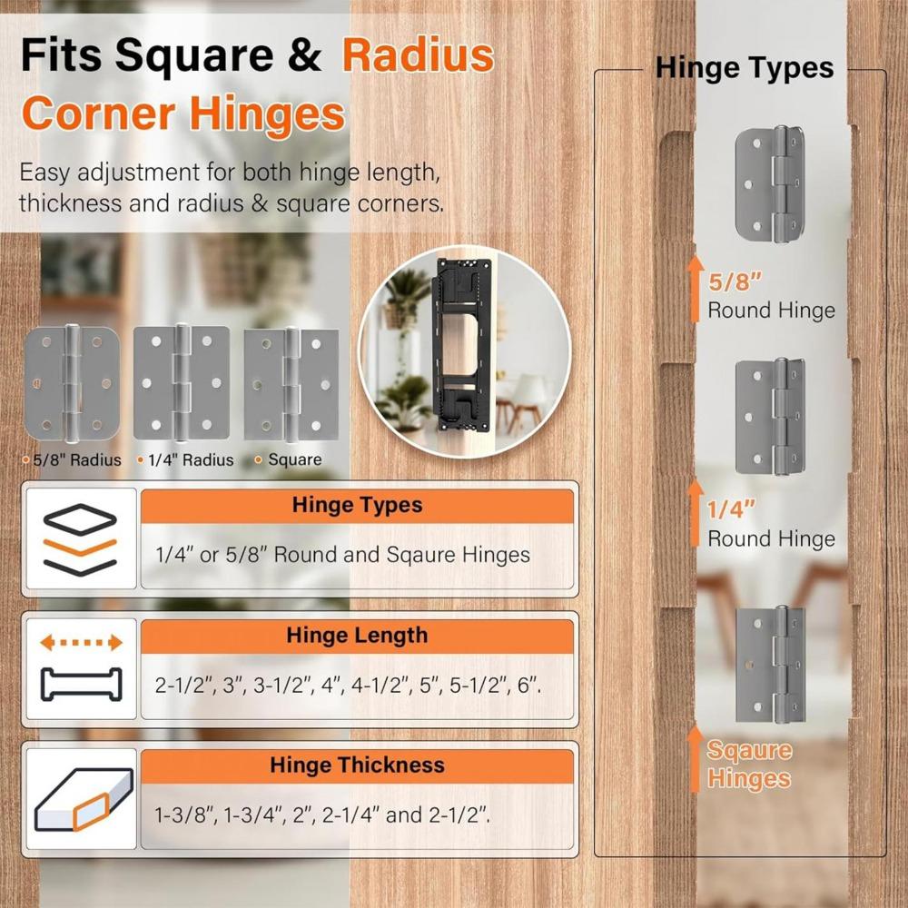 8 Hinge Sizes Door Hinge Jig 2.5-6 Inch Hinges 5 Door Thickness Installation Kit 1-3/8 To 2-1/2 Inch Doors
