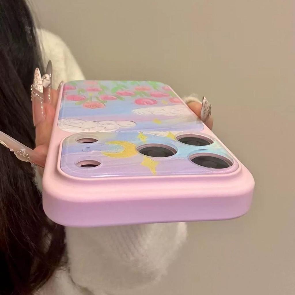 Ins Style Aesthetic Cloud & Tulip Oil Painting iPhone 17 Pro Max Case - Fits Apple 16 Female.