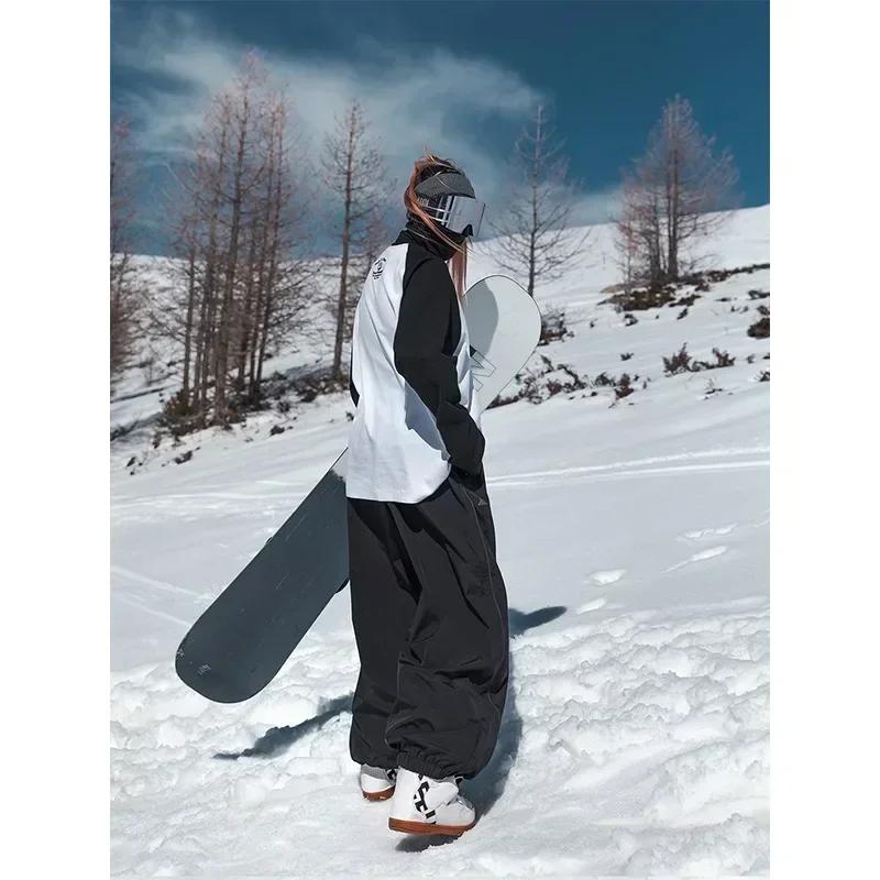 Pantaloni de schi cu placă unică la modă Pantaloni de trening casual cu talie înaltă Pantaloni largi Impermeabili Rezistenți la uzură Pantaloni de schi profesionali cu placă dublă