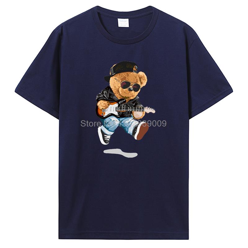 Teddy Bear Playing Badminton Tshirt Men's Clothing Tops Graphics Kawaii Shirt T Shirts For Men Cotton T-shirt Streetwear