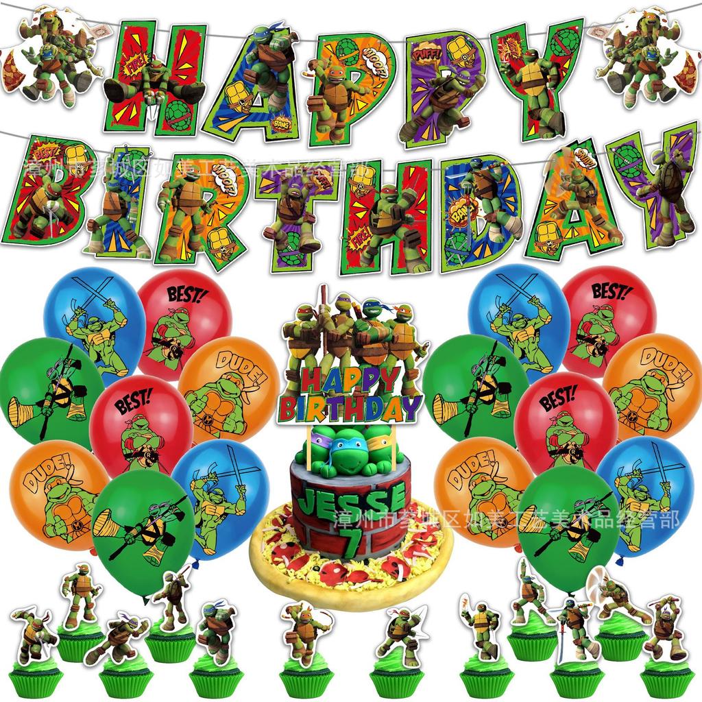 Teenage Mutant Ninja Turtles Birthday Party Set – Banner, Balloons, Cupcake Decorations, 30Pcs