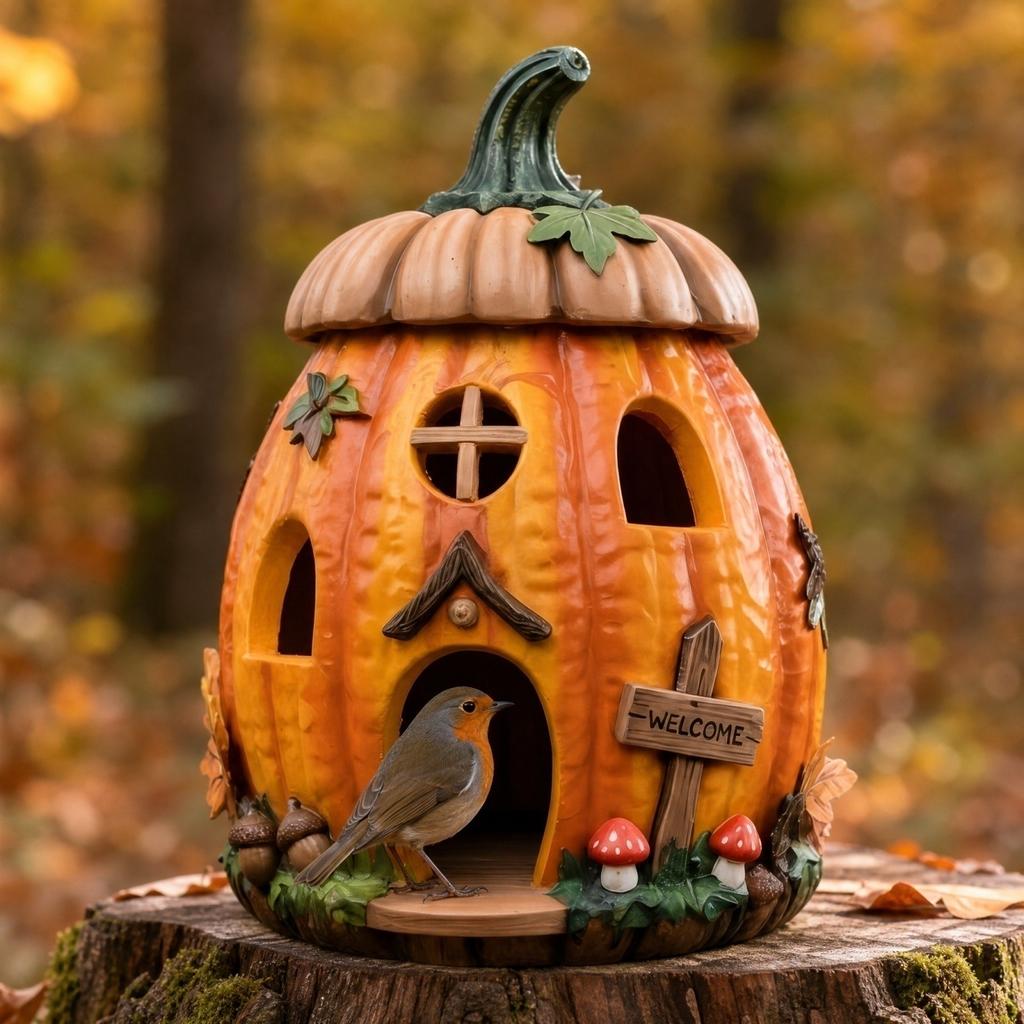 Resin Pumpkin Birdhouse Ornament for Halloween Decoration