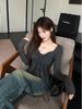 Autumn/Winter 2025 French Pure Desire V-neck Lace-up Slim-fit Brushed Base Layer Top for Women