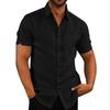 Summer lapel button-down men's solid color short-sleeved linen shirt