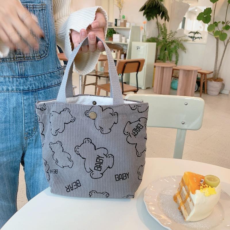 ins corduroy retro hand-held cloth bag literary student mommy bento bag commuter hand-carried lunch box bag woman