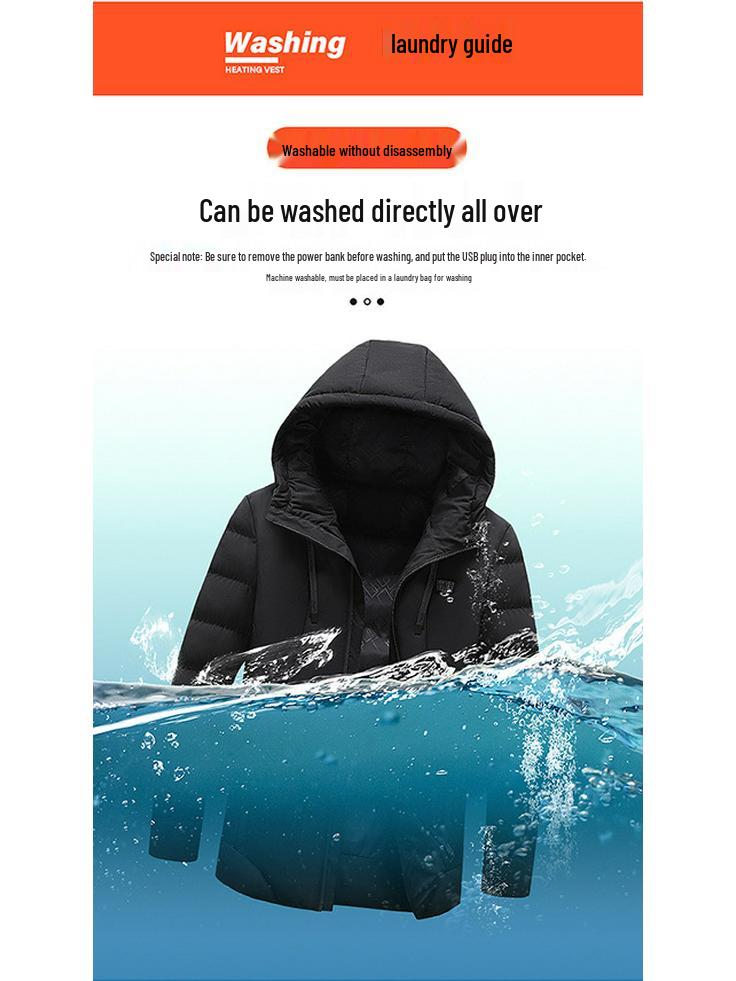 Heated Unisex USB Hooded Winter Jacket with Constant Temperature