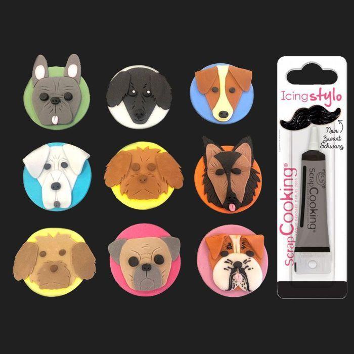 Emporte-pièce Tête de chien + Stylo de glaçage noir