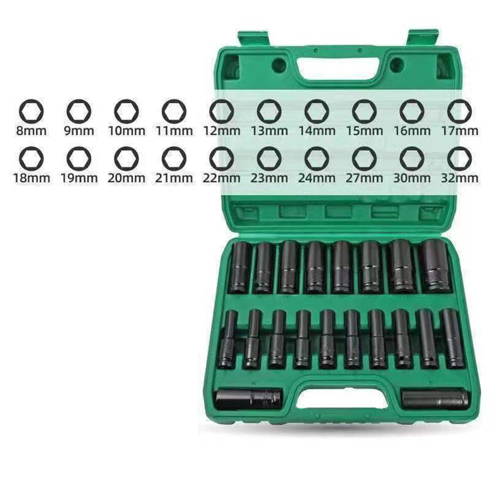 

20Pcs Electrophoretic Black Electric Wrench Socket Set Electric Hex Wrench Socket Kit for Maintenance
