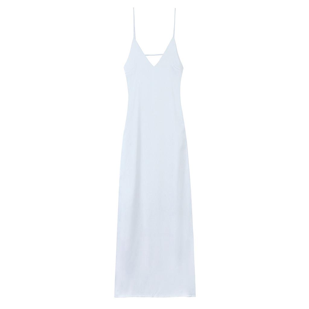 Women Summer Yellow Stain V Neck Sling Dress Elegant Sleeveless Loose Maxi Robes 2025 New Ladies Party Holiday Dresses