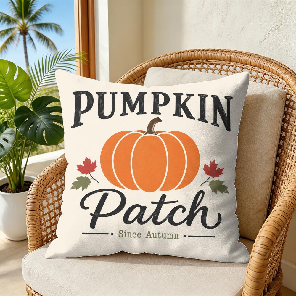 Pumpkin Patch Cushion Cover Double-Sided Plush Sofa Cushion Covers Organic Breathable Invisible Zipper