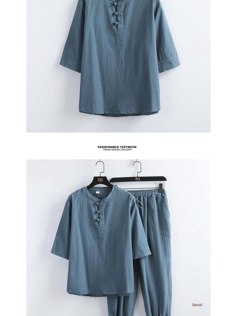 Men’s Taoist Meditation Suit – Summer Cotton-Linen Zen Tang-Style
