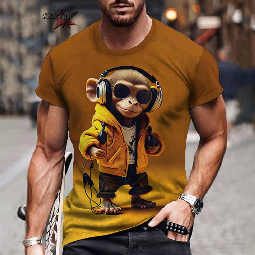 Men's T-Shirt 3D Hip-Hop Monkey Print Tees Fashion Animal 3D Print Men Clothing Summer Street Top Tee Short Sleeve T-Shirt Tops