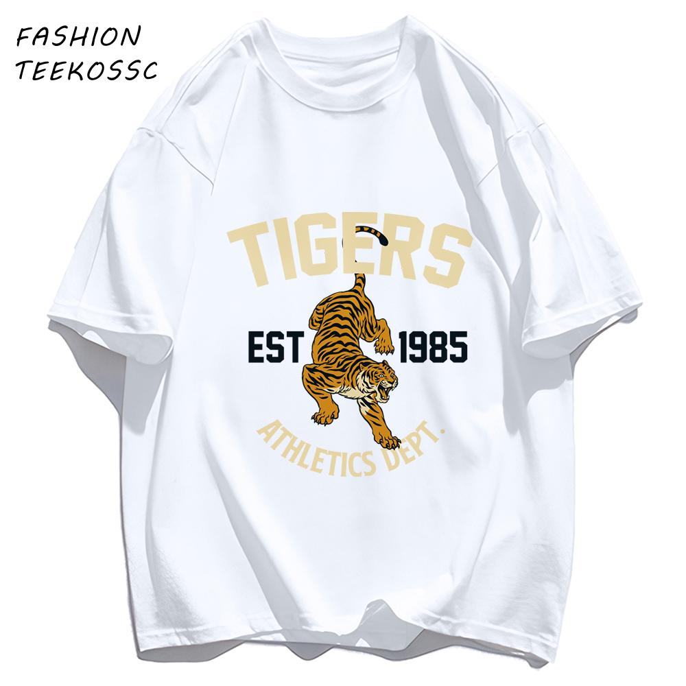 Tigers Est 1985 Sport Pattern T Shirt Men Comfortable Loose TShirt Summer Casual Y2K Short Sleeve Cotton AllMatch Clothes