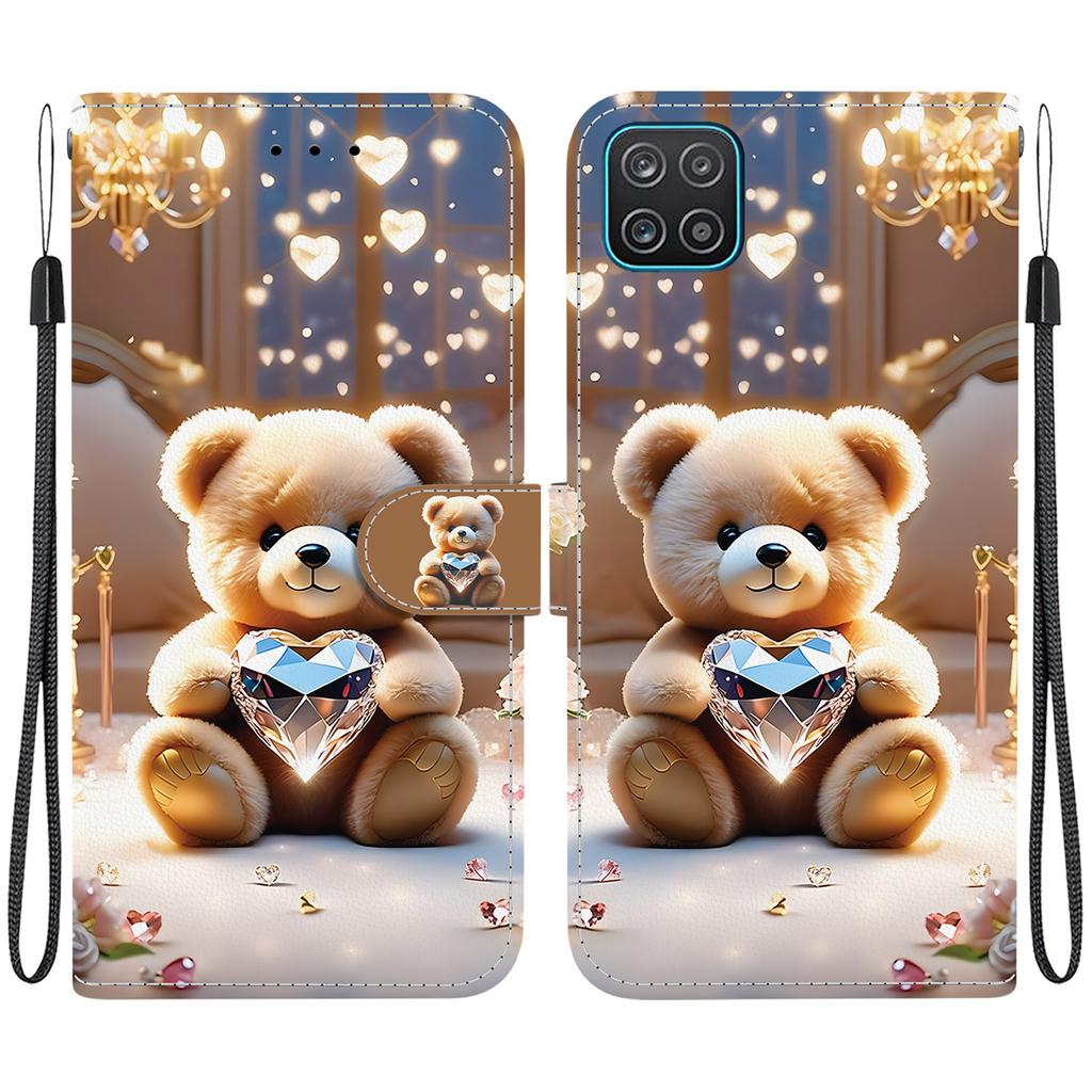 Handgefertigte PU-Leder-Flip-Hülle für Samsung Galaxy A12 5G Rutschfeste Stoßfeste Hülle mit Handschlaufe & Herz/Rose Katze Designs