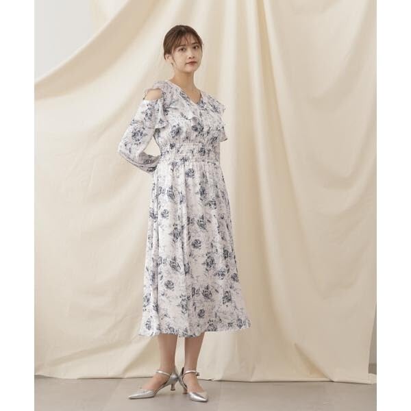 Jill by Jill Stuart Flower Print Satin Ruffle Dress