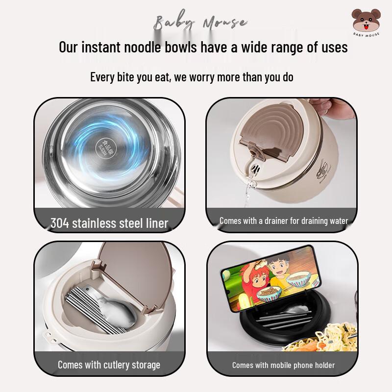 Zhaoran 304 Stainless Steel Instant Noodle Bowl with Lid