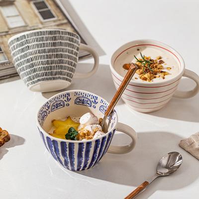 Ceramic Mug Hand-Painted Irregular Chessboard Checkered Coffee Cup Large Capacity Water Cup Milk Tea Oatmeal Mugs Household