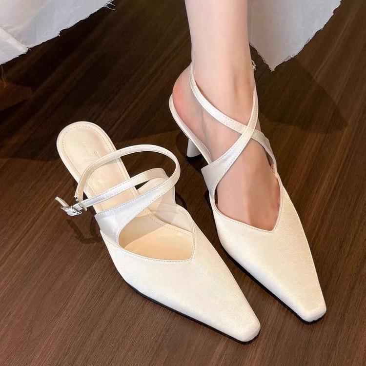 

Summer New Women s Sandals Fashion Square-toes Baotou Mules Slipper Elegant Outdoor Dress Ladies High Heels Zapatos 40 білий