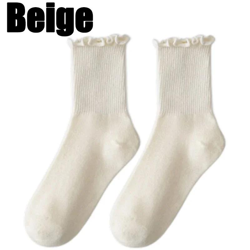 

5pairs Korean Lolita JK Ruffle Cotton Socks for Women Middle Tube Ankle Soft Breathable Hosiery Black White Autumn Kawaii Socks One Size