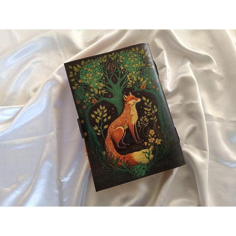 Fox Printed Leather Journal, Notebook, sketchbook, Leather Dairy, Notepad, Writing Journal, Dream Journal, Wedding Gift,