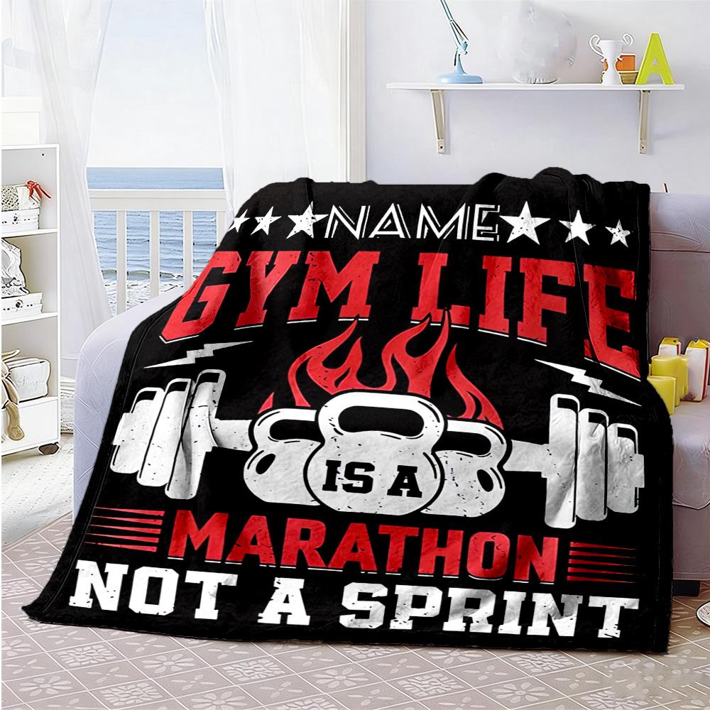 Barbell Customize Text Blanket Multi-purpose Customizable Blanket Ultra-Soft Versatile for Living Room Nap Seaside Bedding for All Occasions