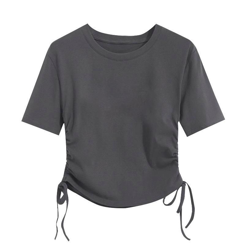 Women s Summer Cotton Slim-Fit Short-Sleeve T-Shirt with Drawstring Waist
