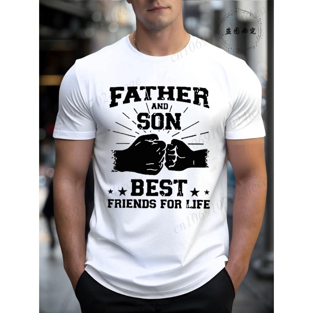 Father & Son Best Friends For Life Printed T-Shirt Men s Casual Streetwear Tee S